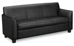 HON Circulate Tailored Three-Cushion Sofa | Black SofThread Leather