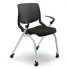 HON Motivate Nesting Stacking Chair | Black 4-way Stretch Back | Fixed Arms | Onyx Shell | Platinum Frame | Black Fabric