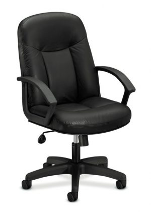 HON High-Back Executive Chair | Center-Tilt, Tension, Lock | Fixed Arms | Black SofThread Leather