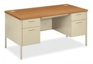 HON Metro Classic Double Pedestal Desk | 2 Box / 2 File Drawers | 60″W x 30″D x 29-1/2″H | Harvest Laminate | Putty Finish
