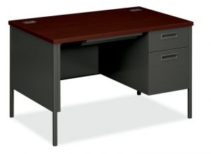 HON Metro Classic Compact Right Pedestal Desk | 1 Box / 1 File Drawer | 48″W x 30″D x 29-1/2″H | Mahogany Laminate | Charcoal Finish