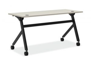 HON Multi-Purpose Table | Flip Base | 60″W x 24″D | Light Gray Laminate | Black Finish