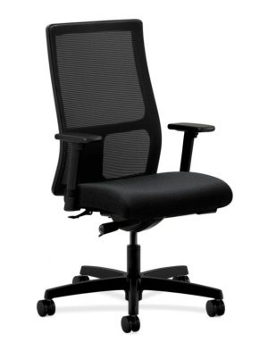 HON Ignition Mid-Back Mesh Task Chair | Synchro-Tilt, Tension, Multi-Position Lock, Seat Glide | Adjustable Arms | Black Fabric