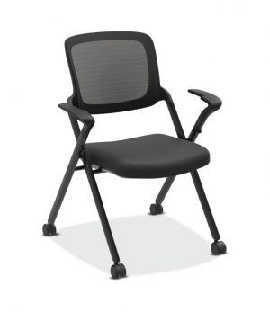 HON Assemble Mesh Back Nesting / Stacking Chair | Fixed Arms | Two Per Carton | Black Fabric | Black Mesh | Black Frame