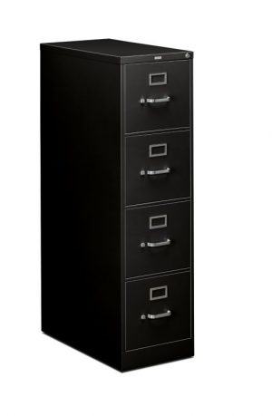 HON 310 Series Vertical File | 4 Drawers | Letter Width | 15″W x 26-1/2″D x 52″H | Black Finish