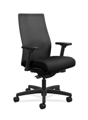 HON Ignition 2.0 4-way stretch Mesh Back Task Chair | Advanced Synchro-Tilt Control | Height- and Width-Adjustable Arms | Adjustable Lumbar Support | Black Seat Fabric | Black Frame